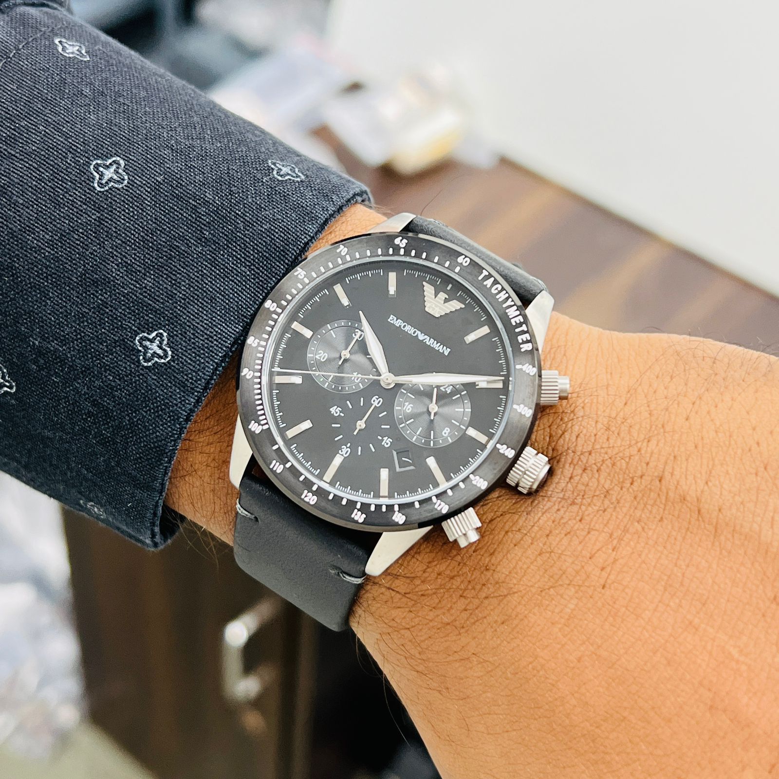 Emporio Armani watch for men AR11243 black leather belt chronograph Quartz  with warranty - Goodsdream