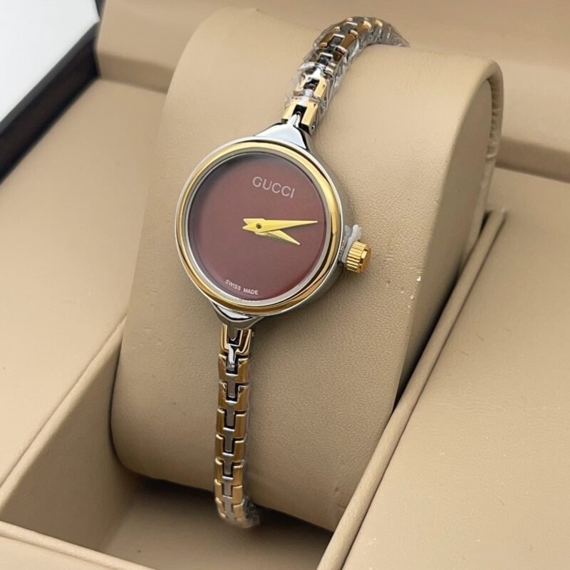 Gucci ladies watch with round case & beautiful multi colour slim dial for women fashion