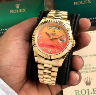 Rolex Day Date Full Gold & Orange Dial 2023 Automatic Mens Watch