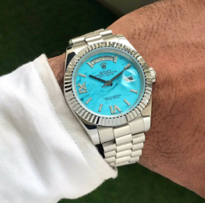 Elevate your style with the exquisite Rolex Day & Date 40mm Sky-blue Exclusive Design Stainless Steel Automatic Watch. Crafted with precision and luxury.