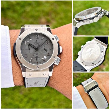 Elevate your style with the Hublot Watch Big Bang series, featuring a full grey leather belt designed specifically for men. Crafted with luxury!