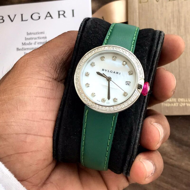 Bvlgari darci water resistant diamond women watch with studded swarovski mineral crystal bezel and dial