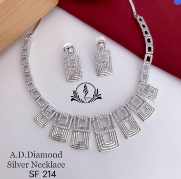 A.D Diamond Silver Necklace For Womens