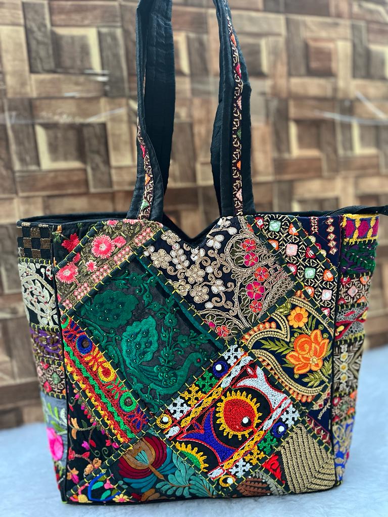 Buy ZERATIO BAGS Rajasthani Art Tote Jaipuri Hand Bag And Shoping Bag  (Multi Black) at Amazon.in