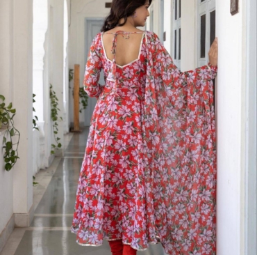 Red Silver Patti Suit With Summer Spring Georgette Maxi Set