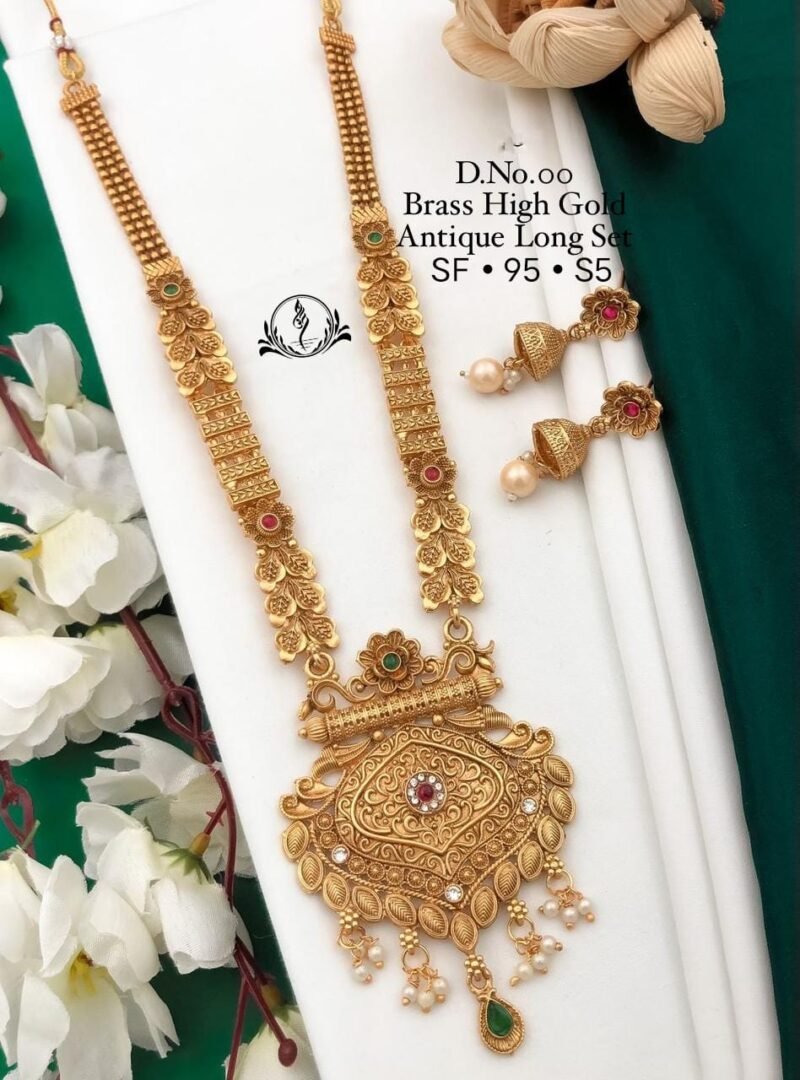 Brass High Gold Antique Long Set For Womens Collection