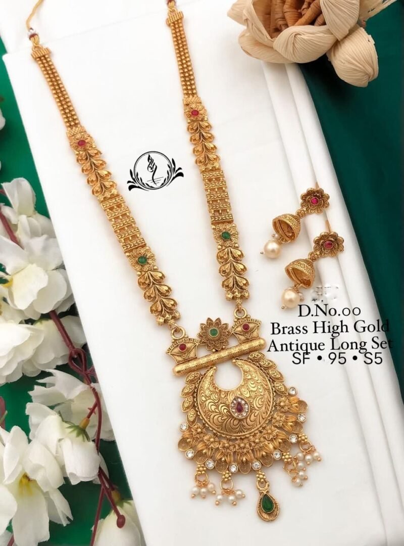 Brass High Gold Antique Long Set For Womens Collection