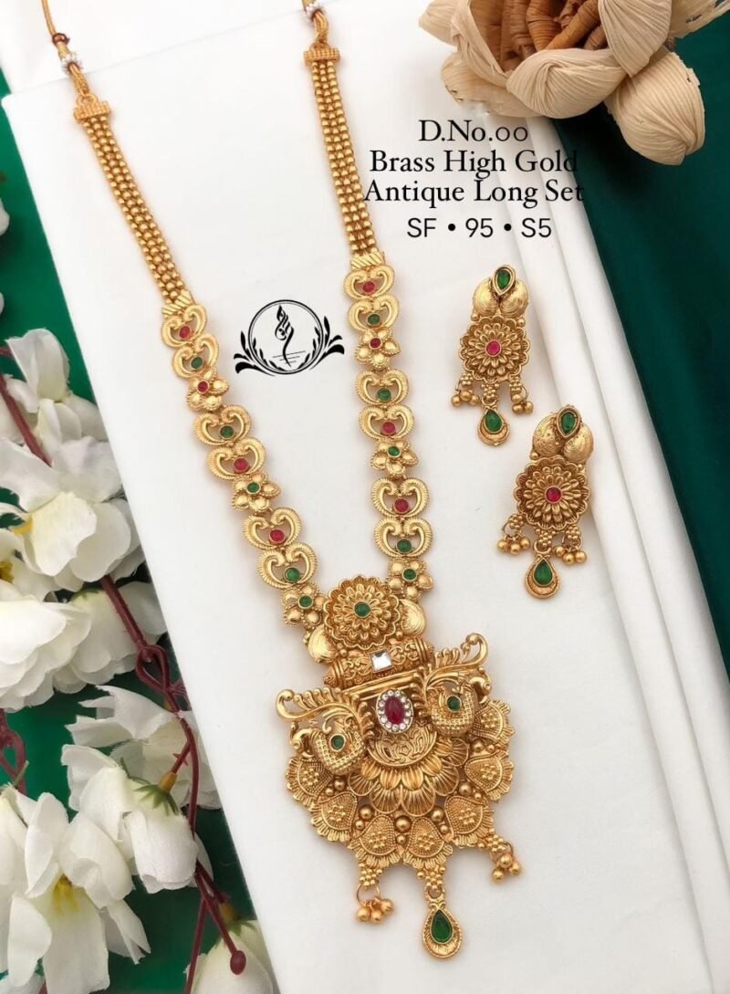 Brass High Gold Antique Long Set For Womens Collection