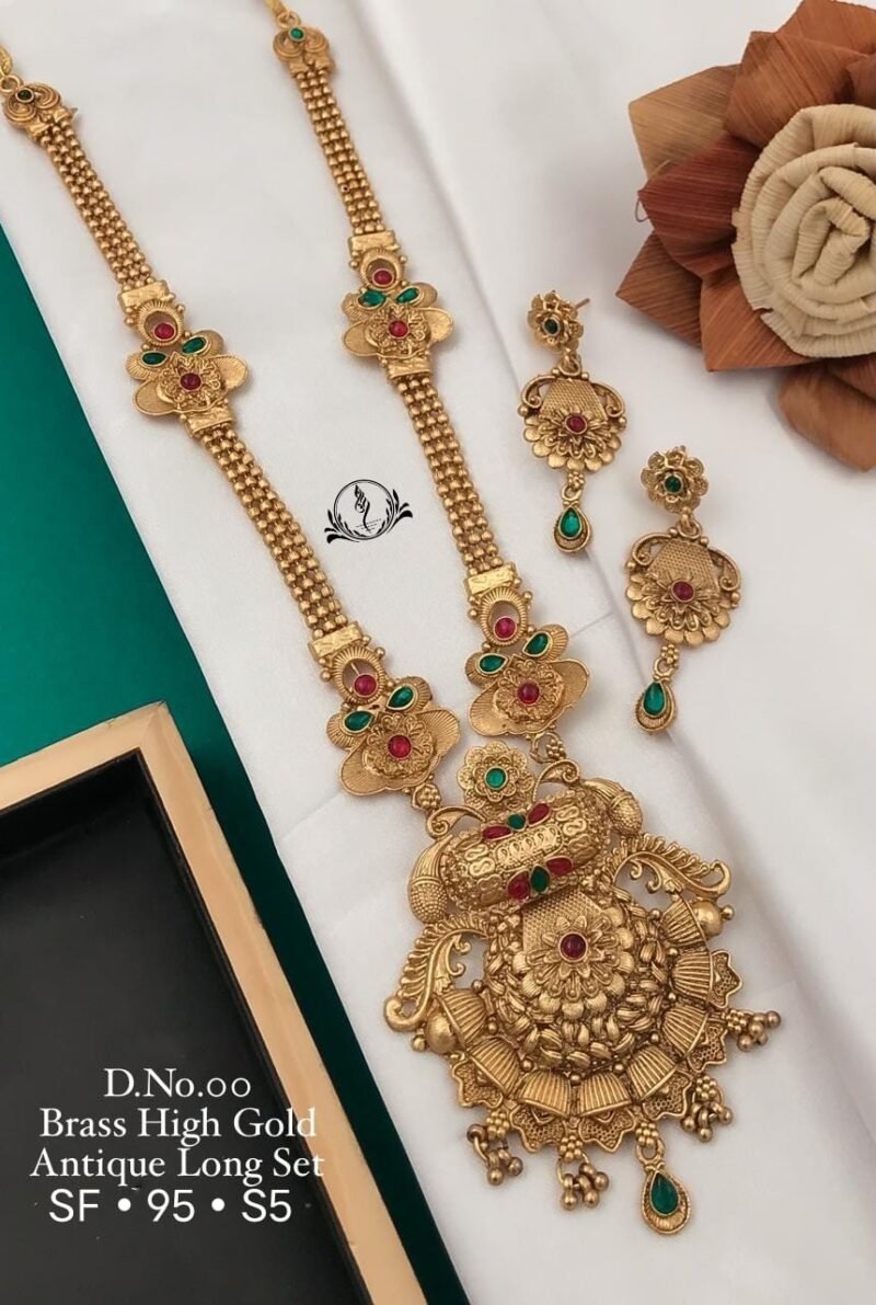 Brass High Gold Antique Long Set For Womens Collection