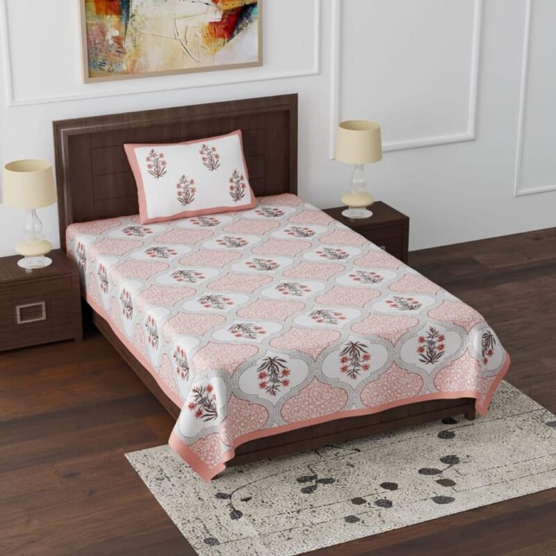 Natural Single Bedsheets With 1 Pillow Cover