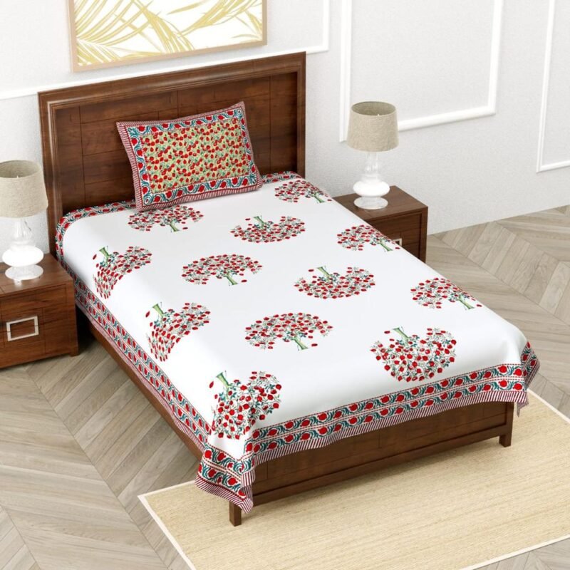 Natural Single Bedsheets With 1 Pillow Cover