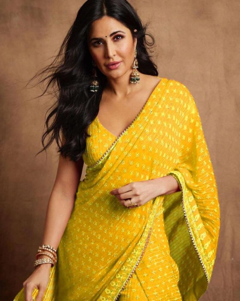 Katrina Kaif Saree Pure Georgette Digital Print with Crochet Sequence Work For Women Collection