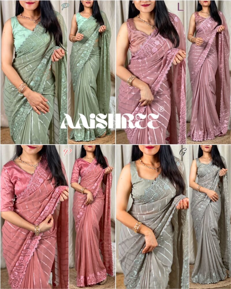 Georgette Weave Stylish Sequence Cut Work With To Tone Thread Work In Saree & Blouse