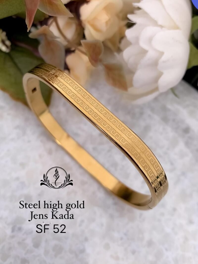 Fancy Steel High Gold Kada For Gents