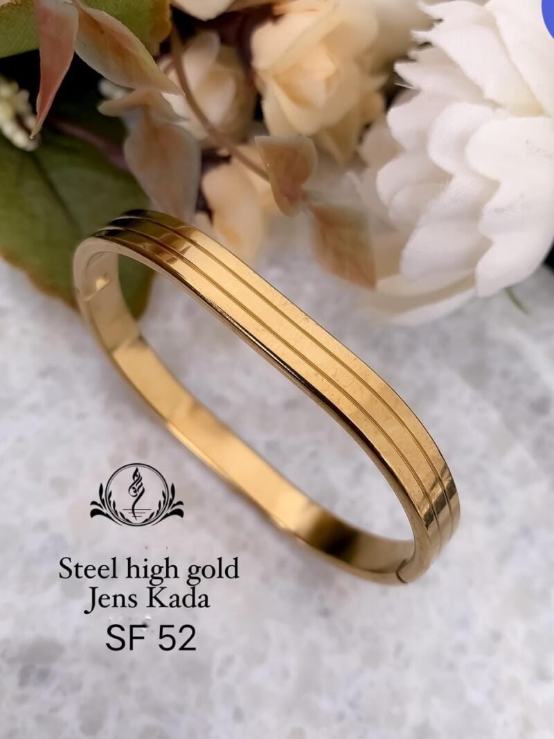 Fancy Steel High Gold Kada For Gents