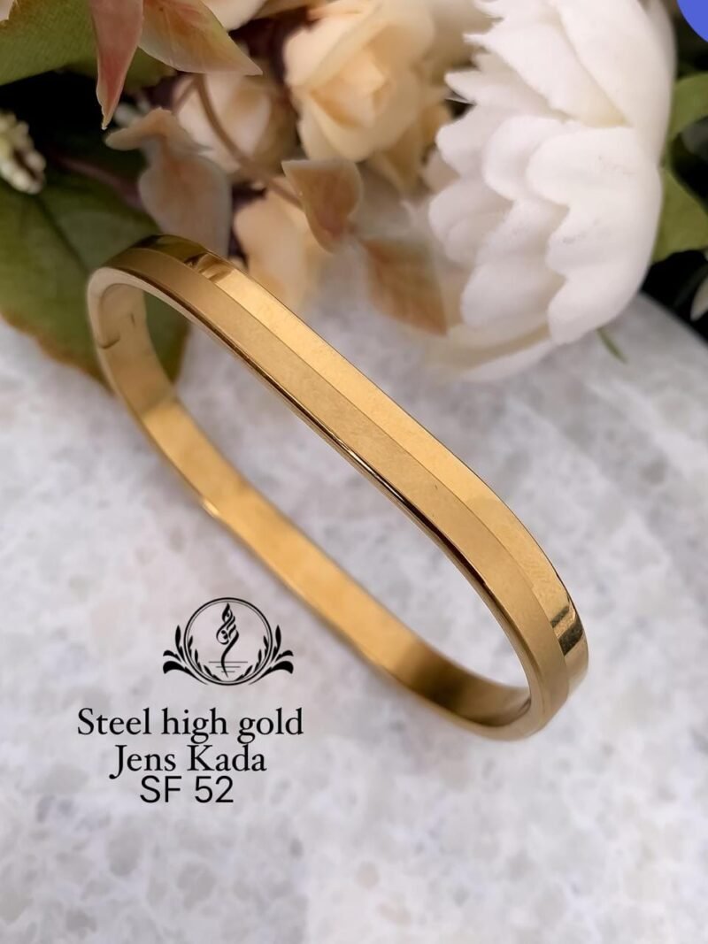 Fancy Steel High Gold Kada For Gents