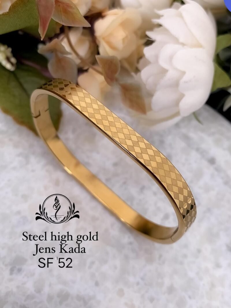 Fancy Steel High Gold Kada For Gents