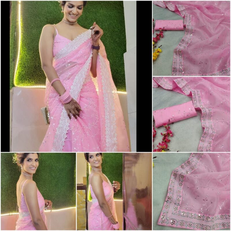 New Super Trending Designer Baby Pink Heavy Organza Saree Collection For Modern Womens