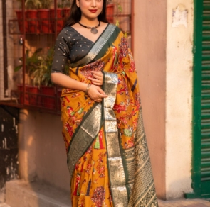 Muatrad Soft Slub Silk Saree Gives Cotton Type Feel Zari Woven Border Figure Printed Design For Womens