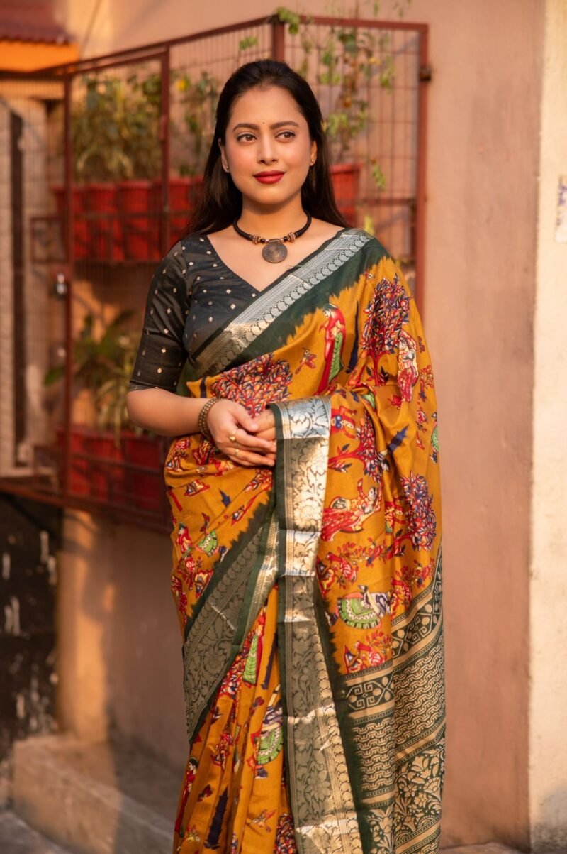 Muatrad Soft Slub Silk Saree Gives Cotton Type Feel Zari Woven Border Figure Printed Design For Womens