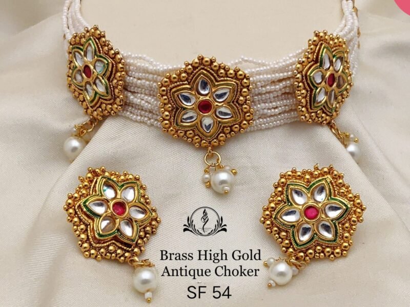 Fancy Brass High Gold Antique Choker For Womens Collection