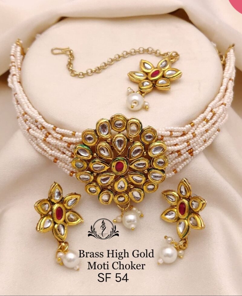 Fancy Brass High Gold Moti Choker For Womens Collection