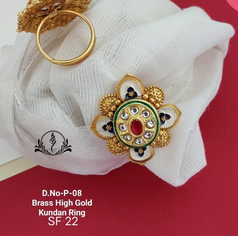 Fancy Brass High Gold Kundan Ring For Womens Collection