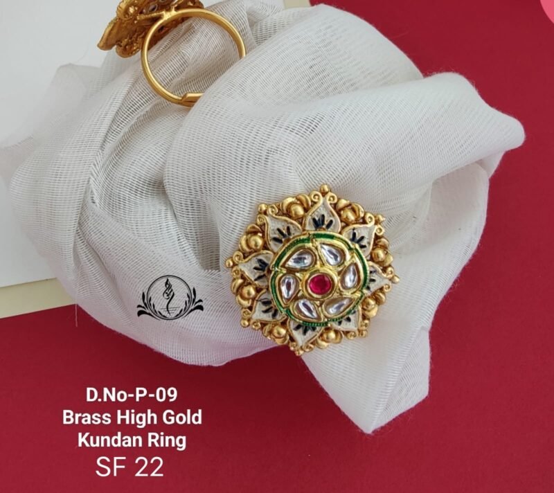 Fancy Brass High Gold Kundan Ring For Womens Collection