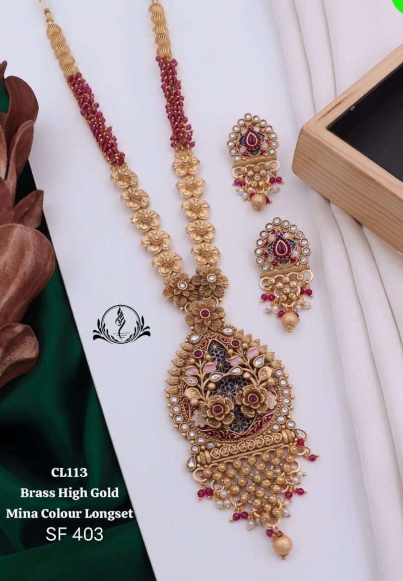 Fancy Brass High Gold Mina Colour Long Set For Womens Collection