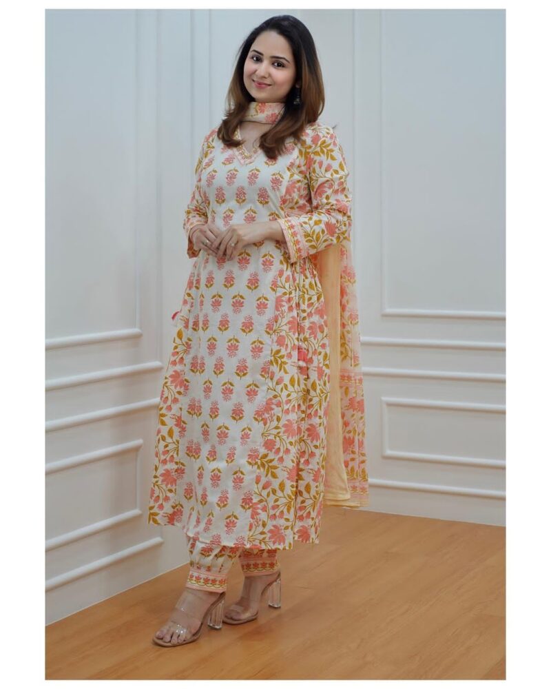 Yellow Ivory Floral Afghani Suit Set It Is Paired With Matching Afghani Pants And Dupatta For Stylish Ladies