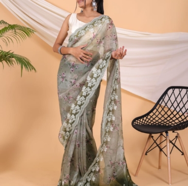 Pure Soft Organza Silk Saree With Beautiful Floral Prints For Womens