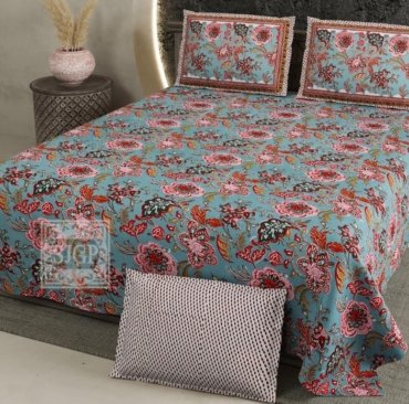 Super King Size Dark Color Floral Bedsheet With 2 Pillow Covers