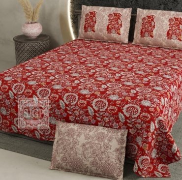 Super King Size Dark Color Floral Bedsheet With 2 Pillow Covers