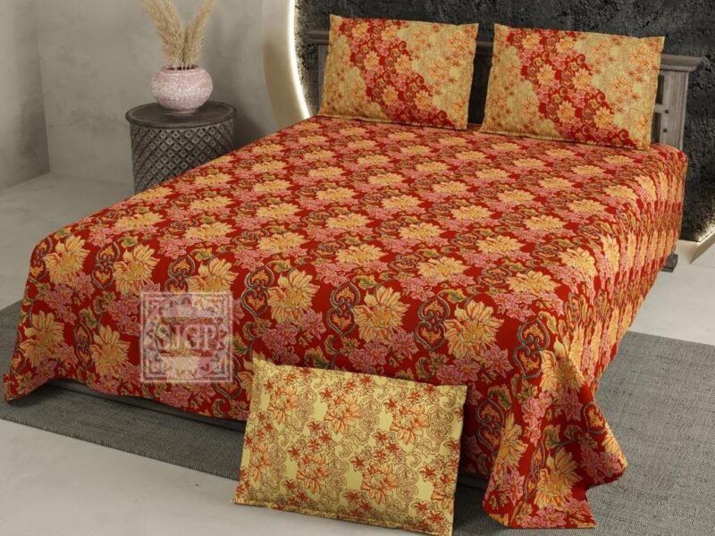 Super King Size Dark Color Floral Bedsheet With 2 Pillow Covers