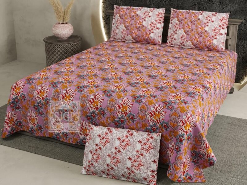 Super King Size Dark Color Floral Bedsheet With 2 Pillow Covers