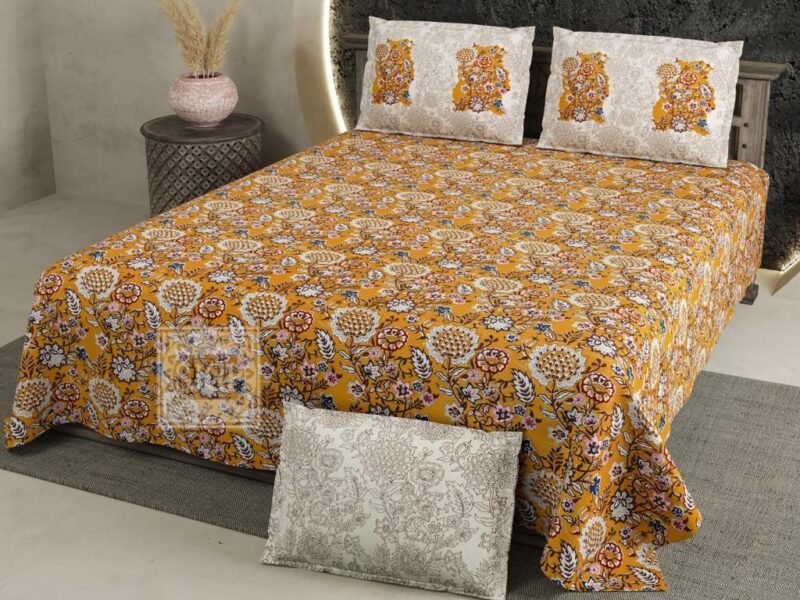 Super King Size Dark Color Floral Bedsheet With 2 Pillow Covers