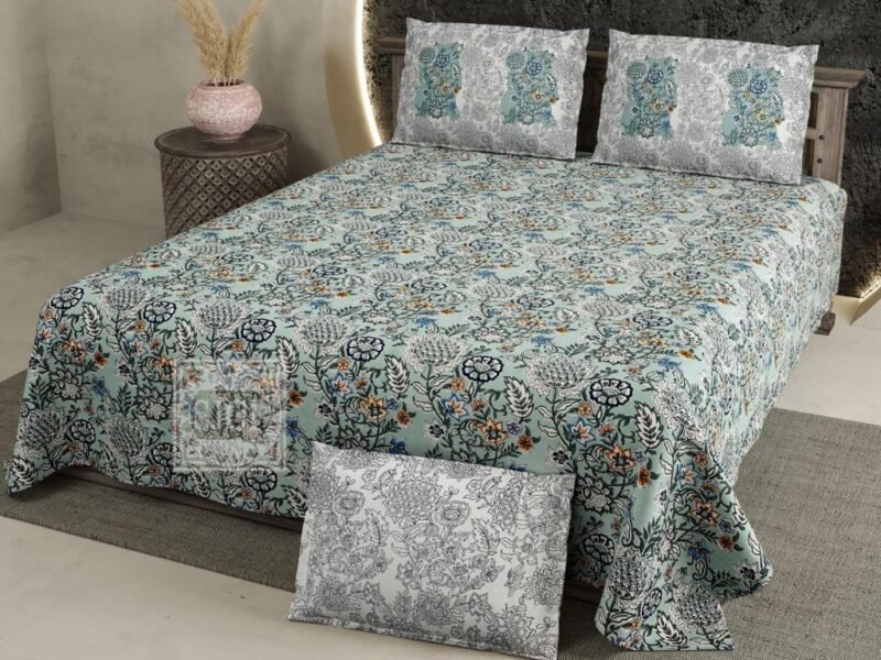 Super King Size Dark Color Floral Bedsheet With 2 Pillow Covers