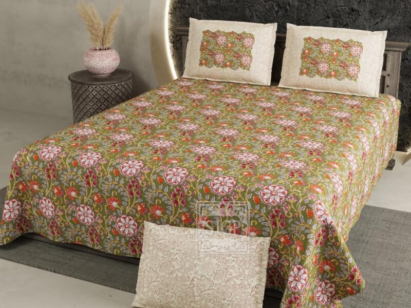 Super King Size Dark Color Floral Bedsheet With 2 Pillow Covers