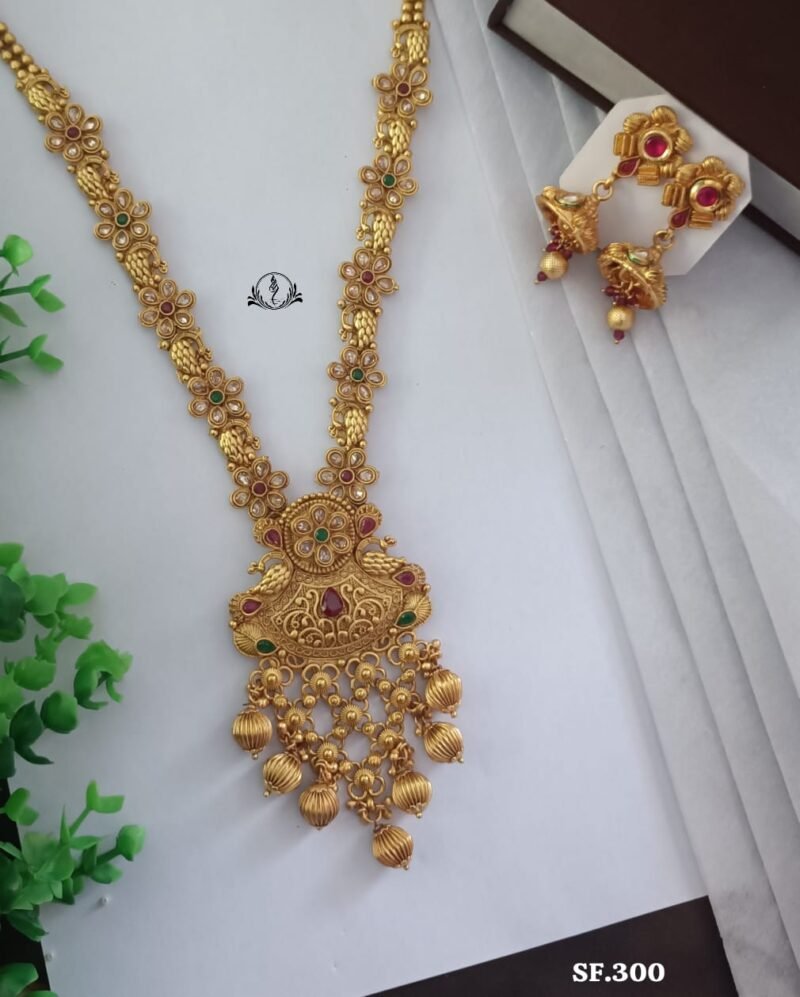 Fancy Brass High Gold Antique Long Set For Women's Collection