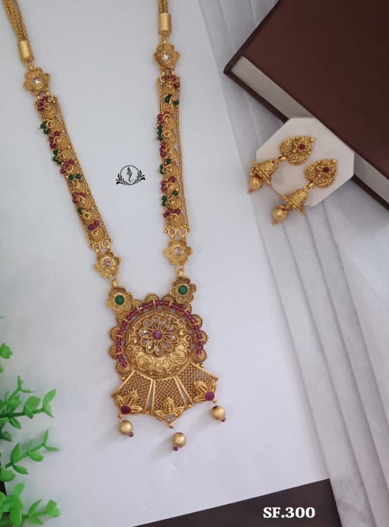 Fancy Brass High Gold Antique Long Set For Women's Collection