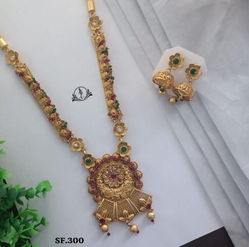 Fancy Brass High Gold Antique Long Set For Women's Collection