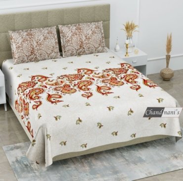 Heritage Premium Cotton Collection Chandani's Fitted Bedsheet with 2 Pillow Covers