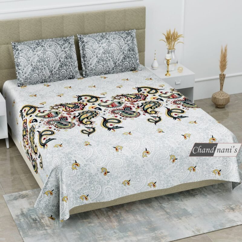 Heritage Premium Cotton Collection Chandani's Fitted Bedsheet with 2 Pillow Covers