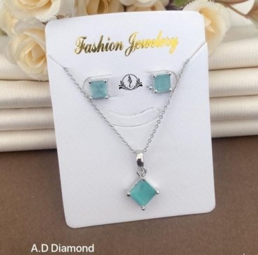 Fancy A. D. Diamond Silver Pendant Set For Women's Collection