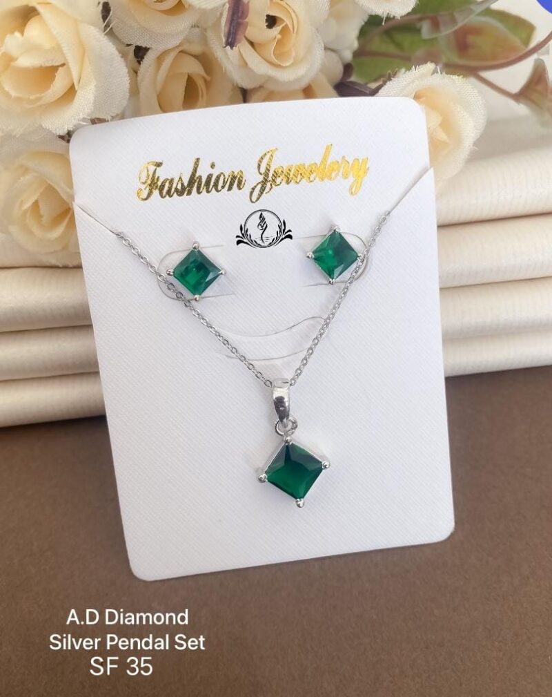 Fancy A. D. Diamond Silver Pendant Set For Women's Collection
