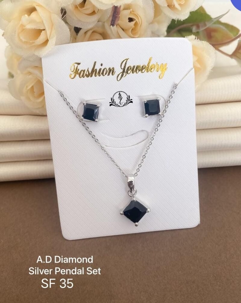 Fancy A. D. Diamond Silver Pendant Set For Women's Collection