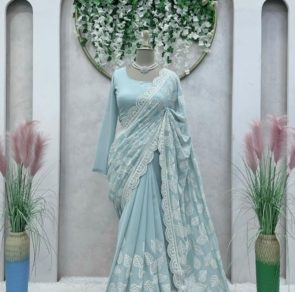 Beautiful Designer Georgette Fabric Thread Saree