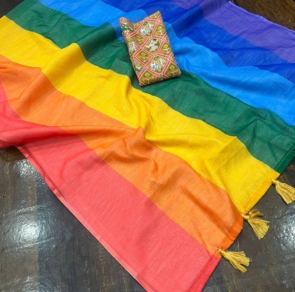 Trending Unique and beautiful New Rainbow Saree