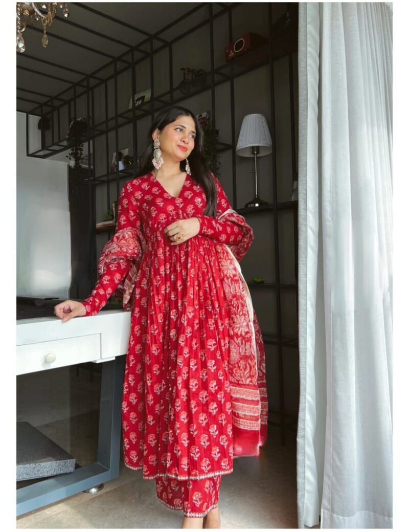 Red Anarkali Suit With Full Sleeves Set - Image 2