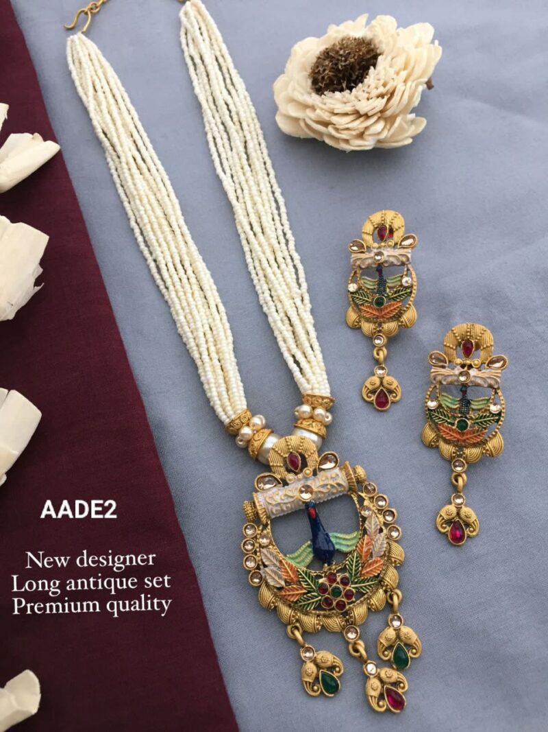 Beautiful Matte Finish Antique Peacock Necklace Set For Women & Girls